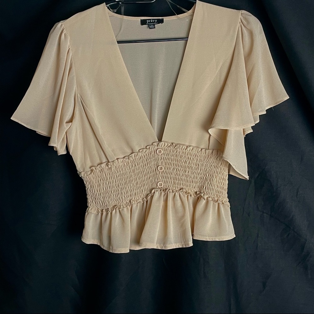 Nude Pink Ruffled Blouse
